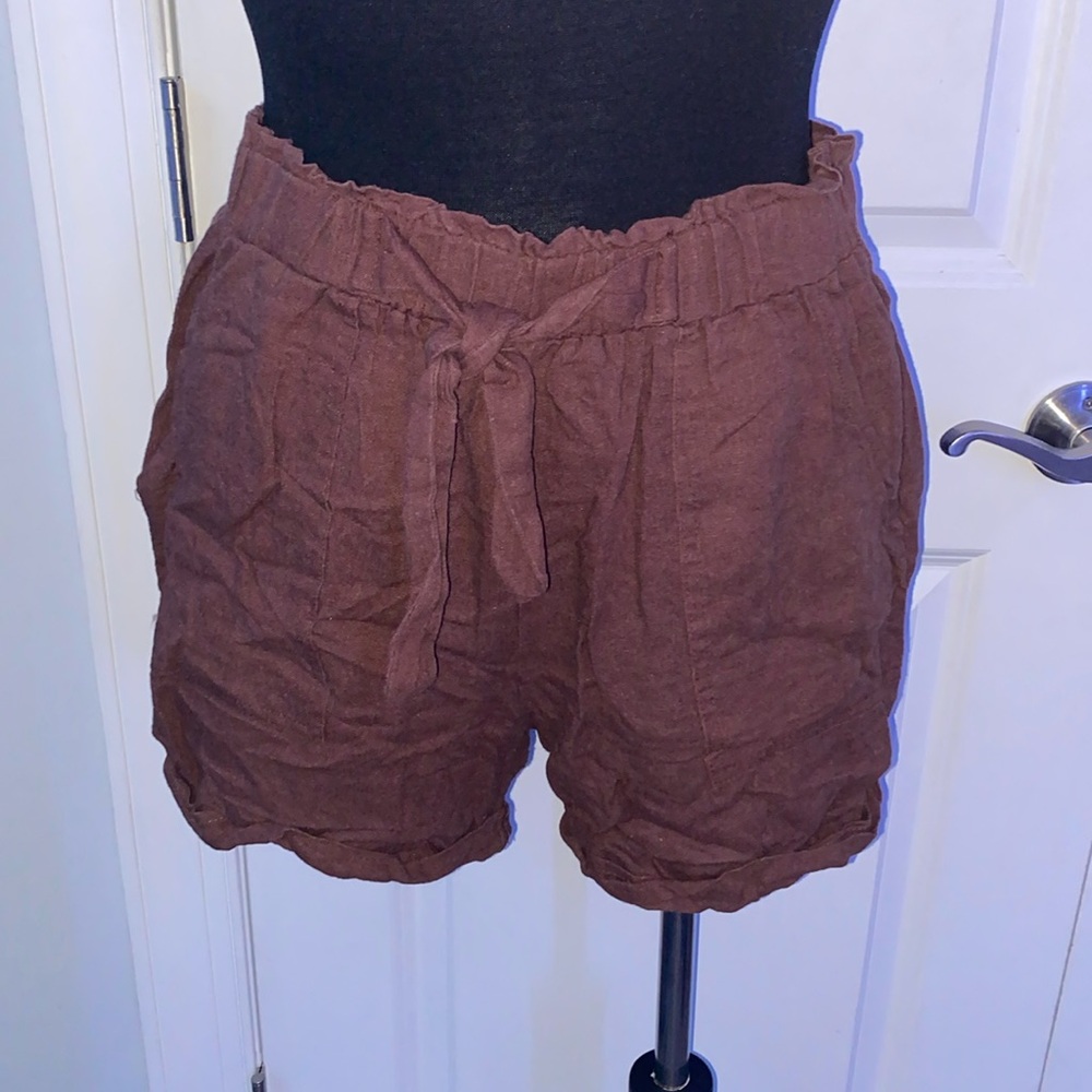 Charlotte Russe Brown Tie-Waist Linen Blend Shorts